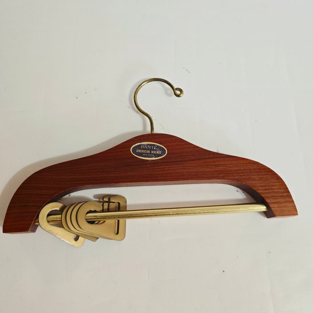 MCM VTG 11" Dante American Walnut Solid Wood with Plastic Tie Bar Hangers USA